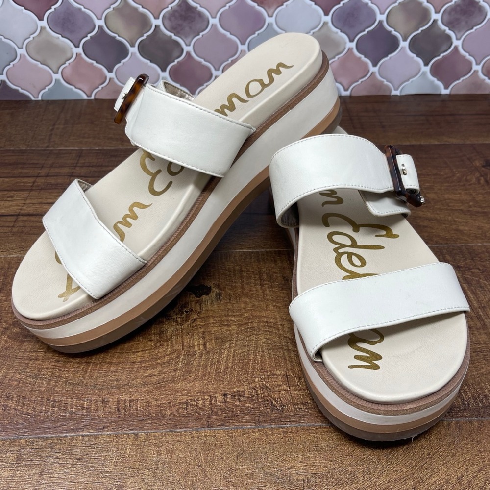 Sam‎ Edelman - Augustine Platform Sandals- Ivory Leather Slides - 9M